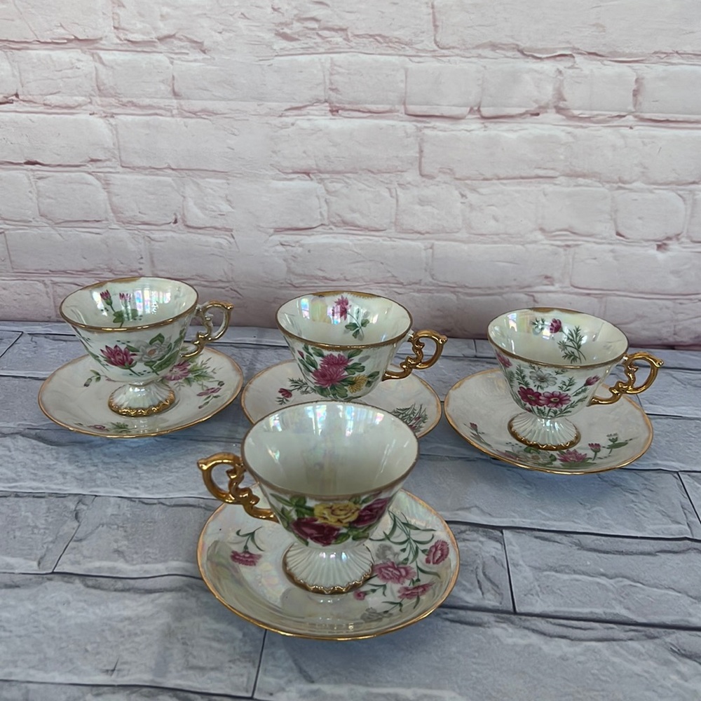 Vintage cup & saucer lusterware Months teacups set of 4 porcelain HART TO FIND
